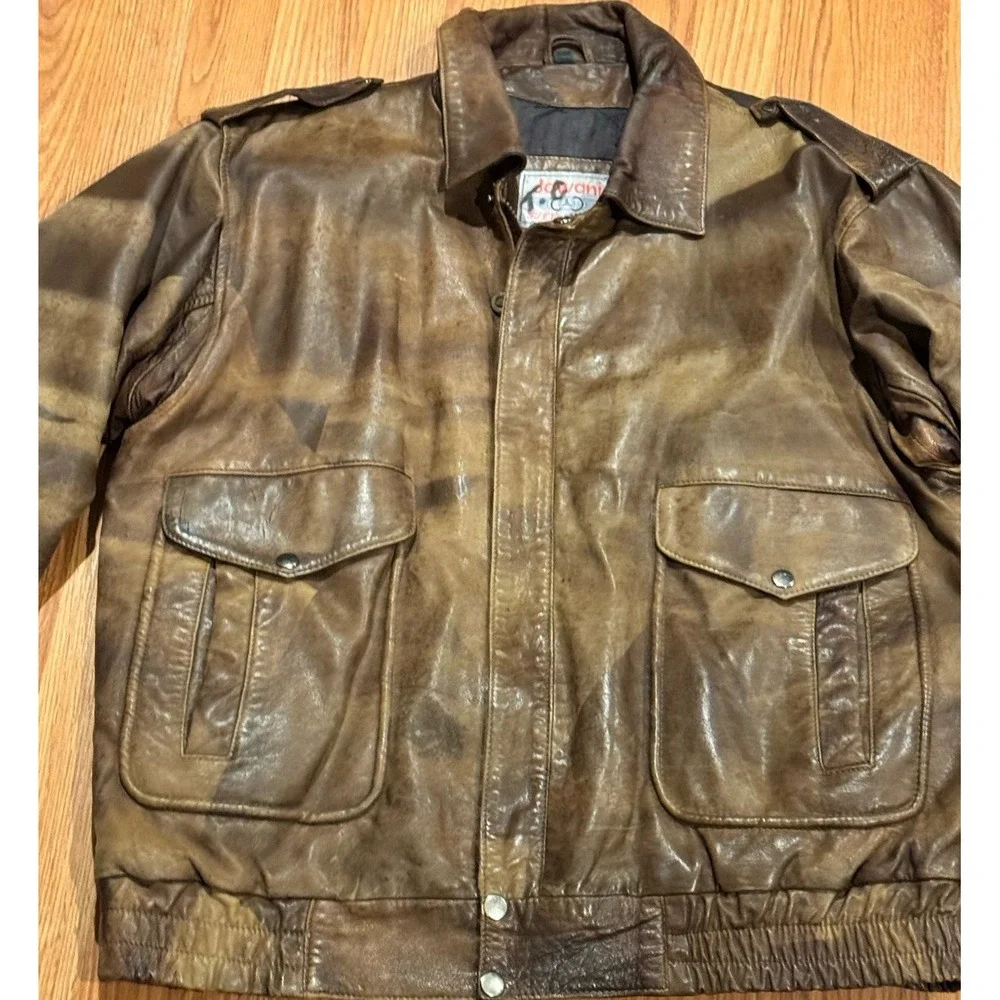 Vintage A2 Lamb Leather Bomber Jacket L Geometric Fade Indiana Jones Rare